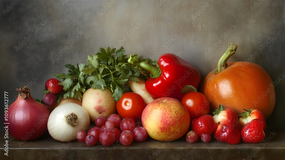 Autumn Harvest: Pumpkins, Red Peppers, and Grapes Still Life Photography Autumn Harvest: Pumpkins, Red Peppers, and Grapes Still Life Photography