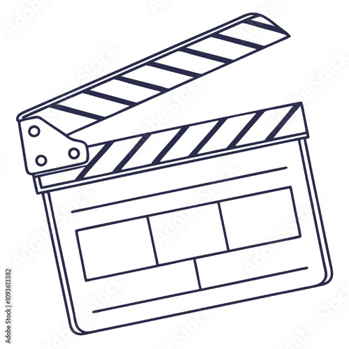 Clapperboard Icon: A minimalist, line art illustration of a classic clapperboard, symbolizing the start of a new project, scene, or film. Perfect for creative, filmmaking.