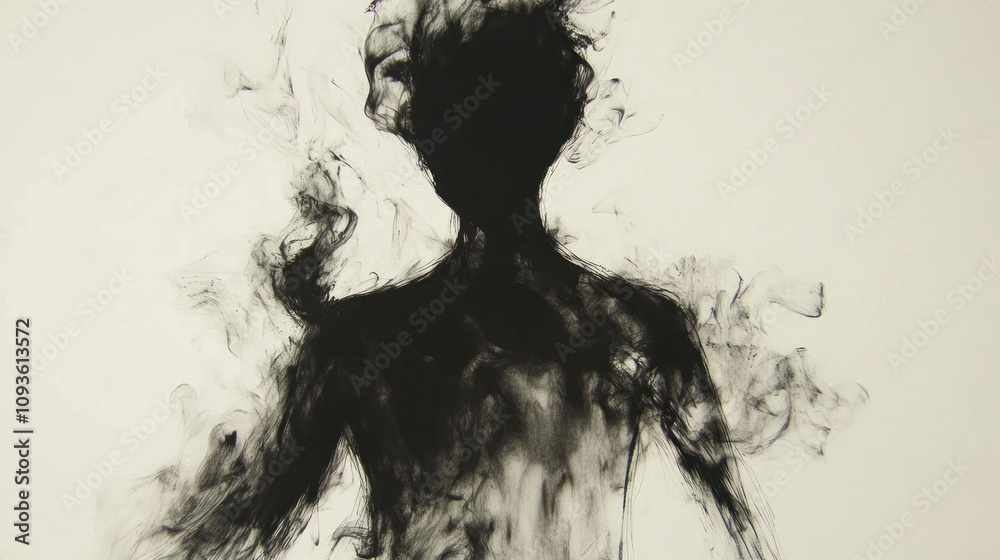 Fototapeta premium Abstract Ink Figure: A Monochromatic Study of Ephemeral Form