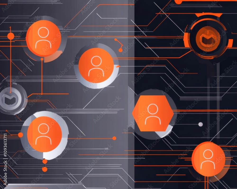 Cybernetic design featuring orange and silver elements with digital motifs. Generative AI Cybernetic design featuring orange and silver elements with digital motifs. Generative AI