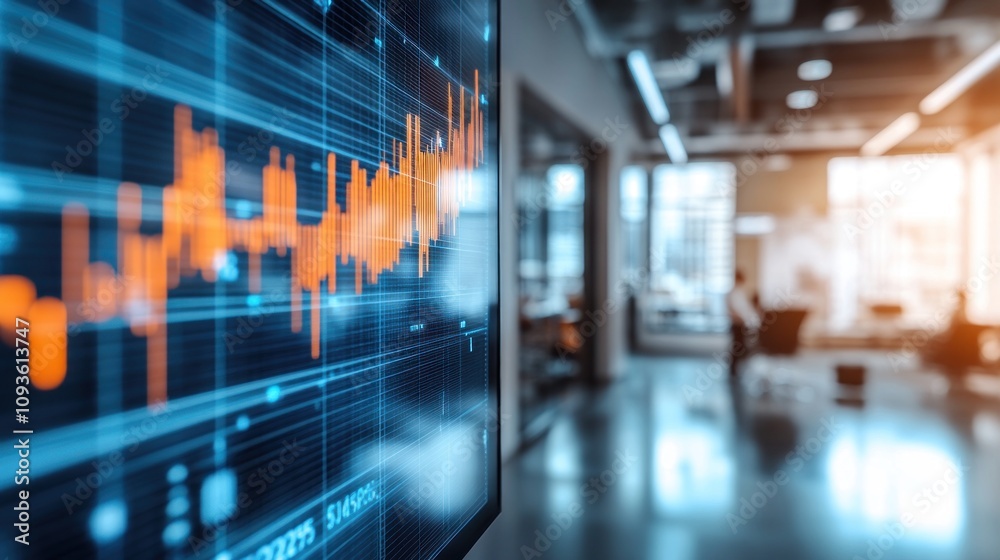 Fototapeta premium Financial Data Analytics Display in Modern Office