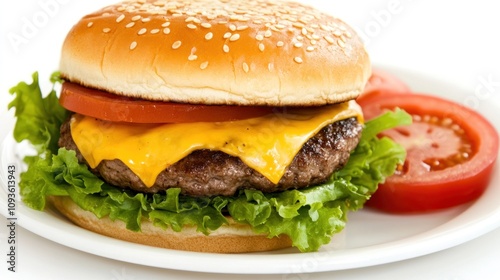 Juicy Cheeseburger with Sesame Bun and Fresh Lettuce