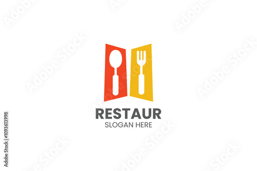 Bright and modern logo design for a restaurant featuring utensils and vibrant colors