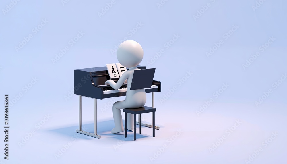 3D stick figure pianist with copy space for artistic talent, creativity, and performance in educational content and digital media 3D stick figure pianist with copy space for artistic talent, creativity, and performance in educational content and digital media