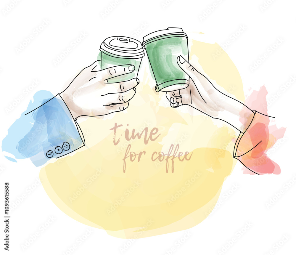 Coffee time, work break for coffee, vector illustration