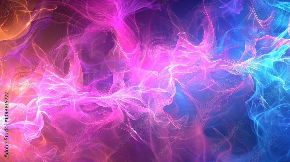 Abstract neon waves on a cosmic backdrop, Clean white space at the center Abstract neon waves on a cosmic backdrop, Clean white space at the center