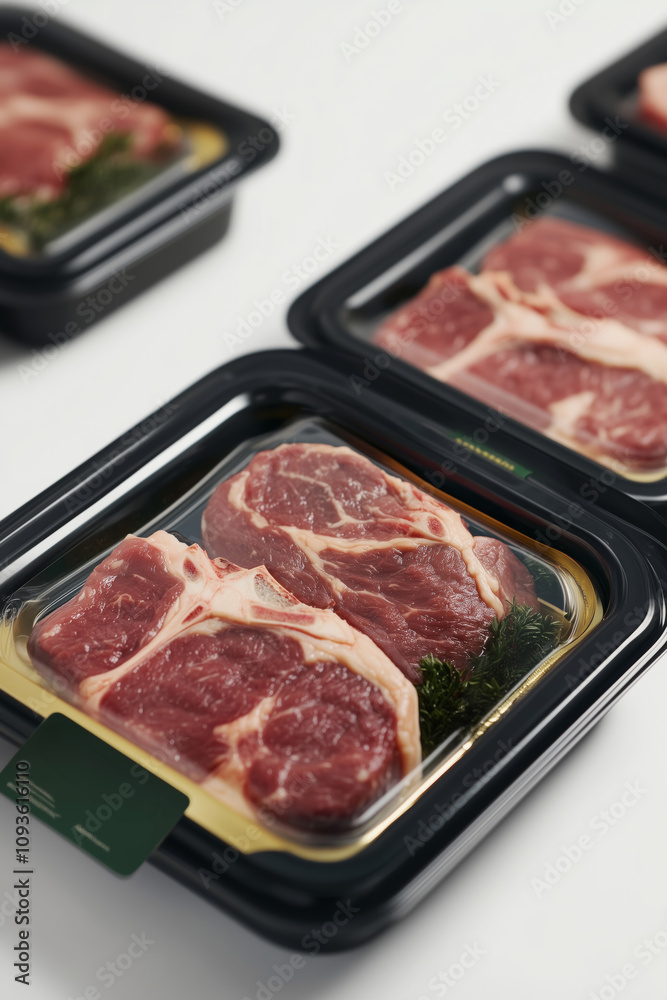 Freshly packaged steak products showcasing rich marbling and quality cuts Freshly packaged steak products showcasing rich marbling and quality cuts