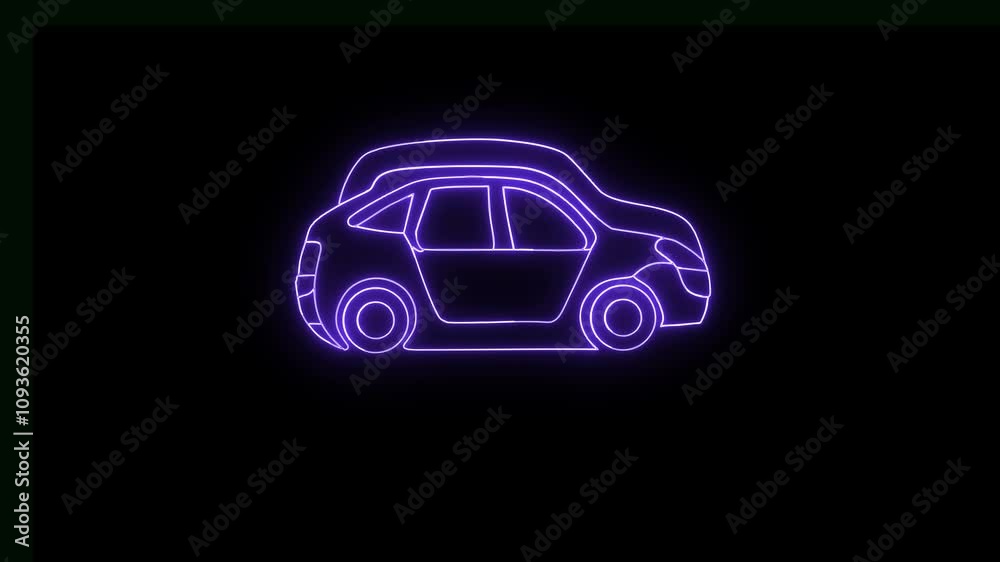 Neon car icon color glowing animated.Animation of glowing neon Driving mode car stroke icon .Motion Car Icon sign . Neon car icon color glowing animated.Animation of glowing neon Driving mode car stroke icon .Motion Car Icon sign .