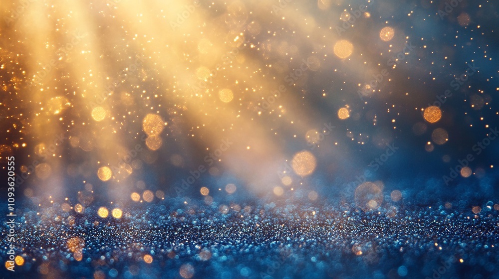 Fototapeta premium Falling Blue Glitter Particles Abstract Background Light Play Enchanting Atmosphere Captivating Scene Magical Concept