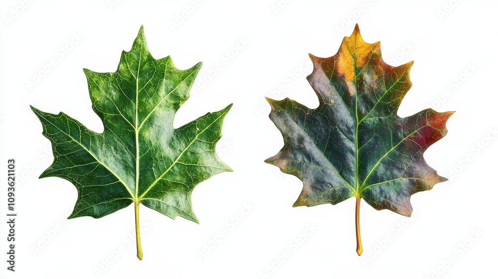 Transformation of maple leaves: from vibrant green to autumn hues Transformation of maple leaves: from vibrant green to autumn hues