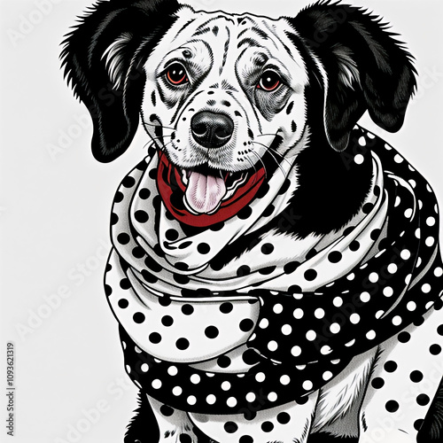 Illustration of a Dalmatian in Polka Dot Scarf - Stylish Dog Art for Creative Design Projects