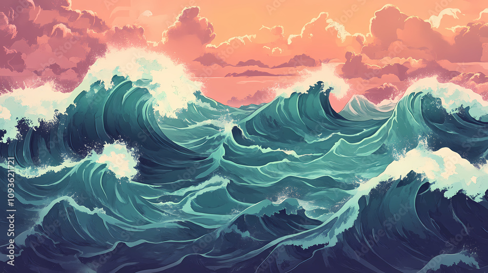 Storm over the sea. Stormy Ocean Tempest. Illustration