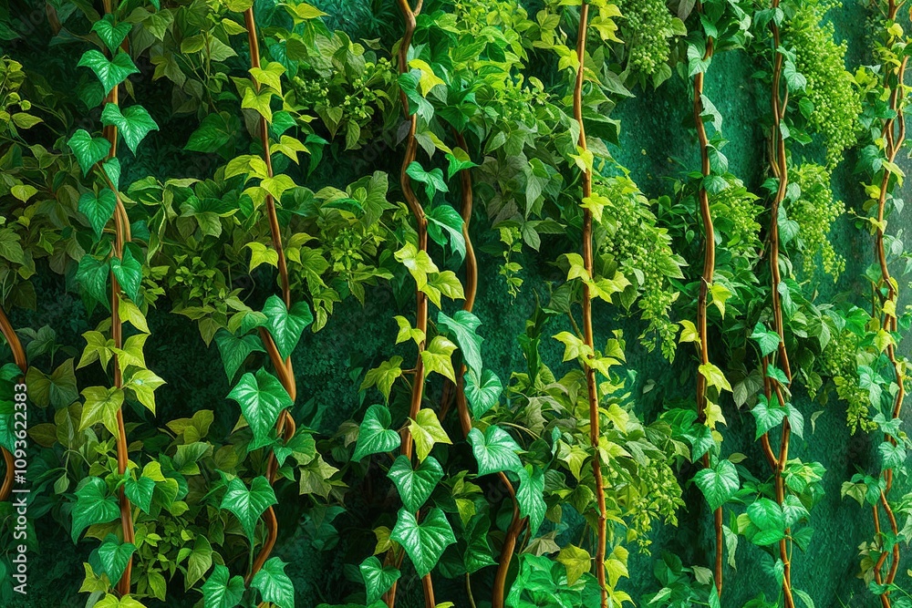 Dynamic 3D Visualization of Lush Vine Plants with Rich Emerald Green Foliage Dynamic 3D Visualization of Lush Vine Plants with Rich Emerald Green Foliage
