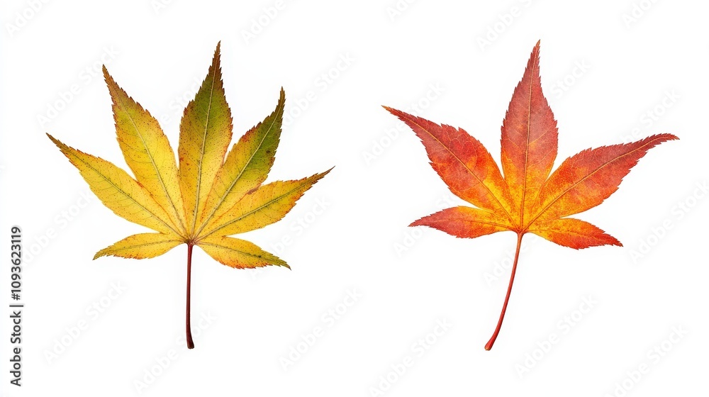 Two colorful autumn leaves on white background Two colorful autumn leaves on white background