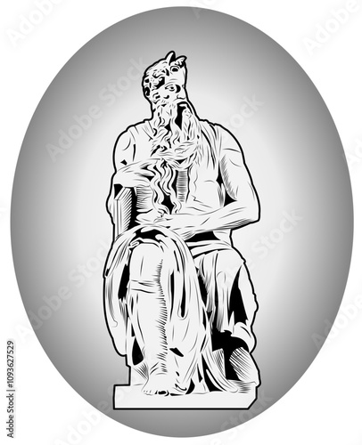 Vector illustration of Moses sculpture by Italian artist Michelangelo