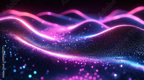 Abstract Wavy Background with Pink and Blue Glowing Lights