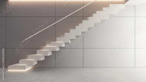 Soft glow around a floating staircase, subtle and modern design