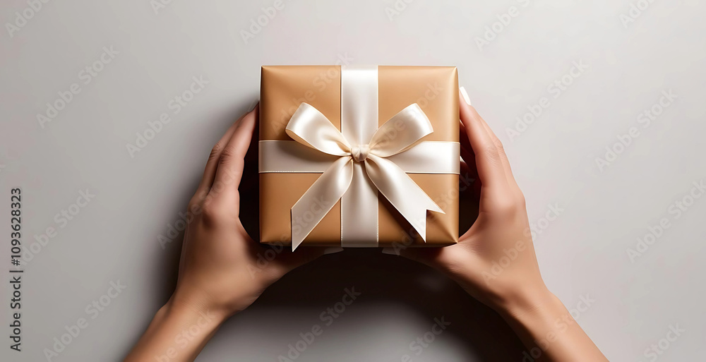 Hands Holding a Beautifully Wrapped Gift Box

