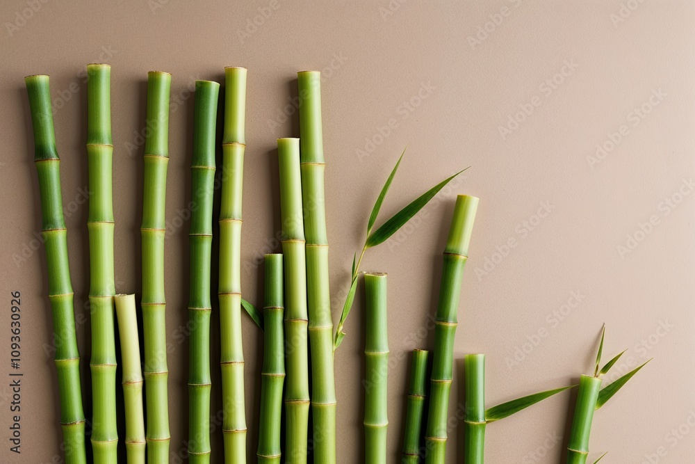 Fototapeta premium Vibrant Green Bamboo Stalks Showcased Against a Neutral Background