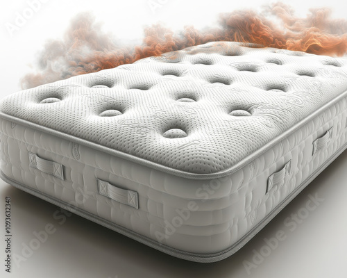 Fire safety concept with burning mattress and smoke hazard illustration photo