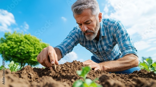 Environmental scientist analyzing soil samples in a field, representing the effort to address soil pollution and environmental health through scientific solutions