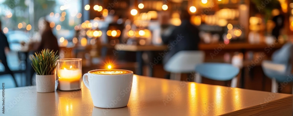 Warm soft lights in a coffee shop, creating a relaxed vibe
