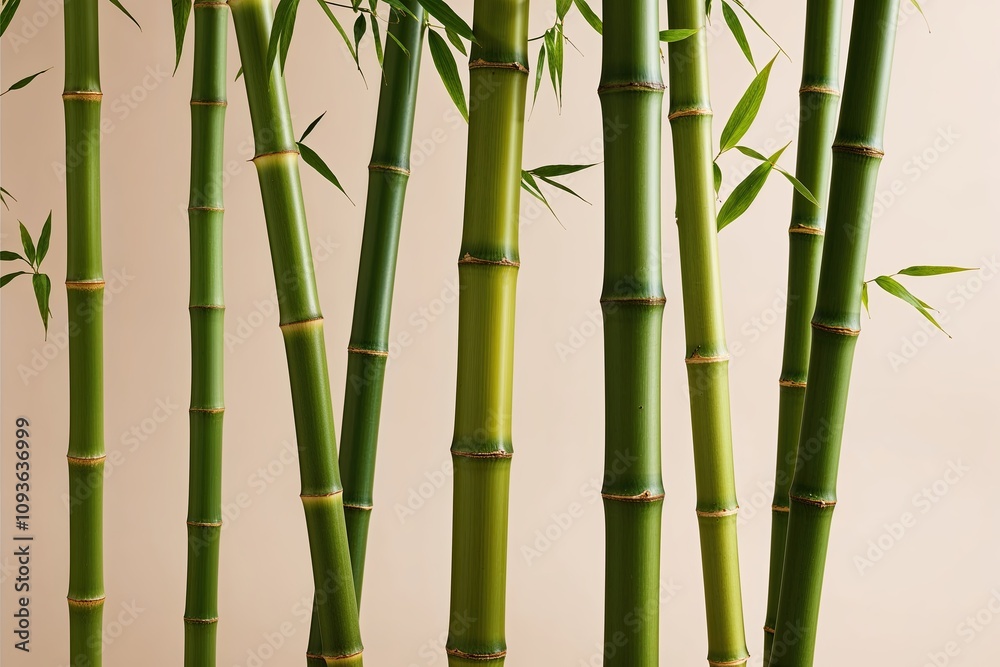 Bamboo Stalks Green Display on Neutral Background Bamboo Stalks Green Display on Neutral Background