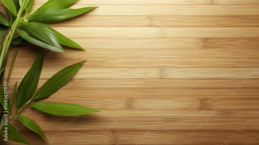 Beautiful Bamboo Wood Texture with Fresh Leaves Beautiful Bamboo Wood Texture with Fresh Leaves