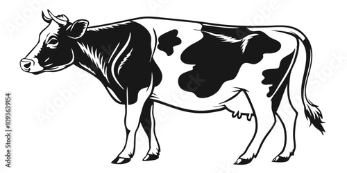 Cow black silhouette isolated on transparent background or white background. Vector illustration