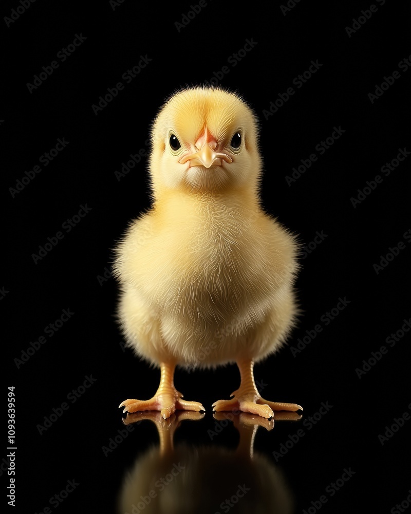 the baby Wyandotte Chicken front view, white copy space on right, Isolated on black Background the baby Wyandotte Chicken front view, white copy space on right, Isolated on black Background