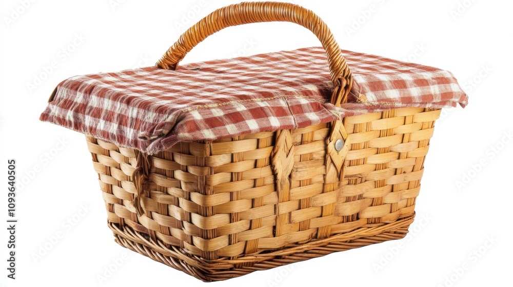 Obraz premium Vintage Picnic Basket with Red and White Check Cover