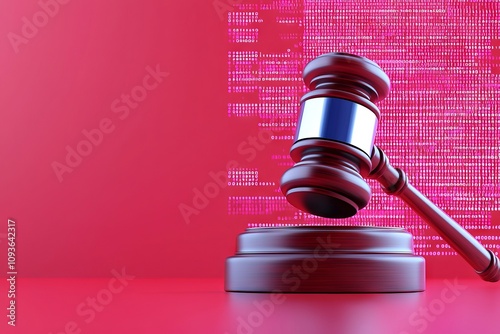 The intersection of legal procedures and cutting-edge technology is represented by a legal gavel and an AI circuit board. photo