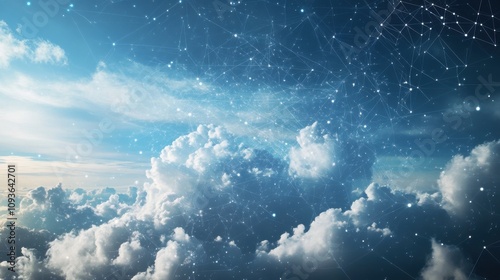 Clouds in blue sky with network patterns