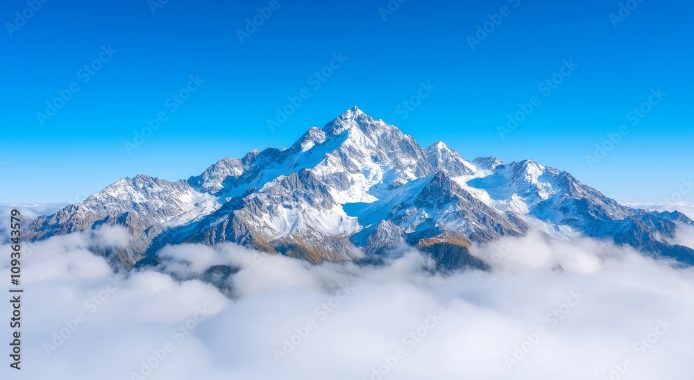 Obraz premium A breathtaking view of the mountain range at morning shrouded in mist, lit by the sunrise, captured from above. The concept of nature's majestic beauty.