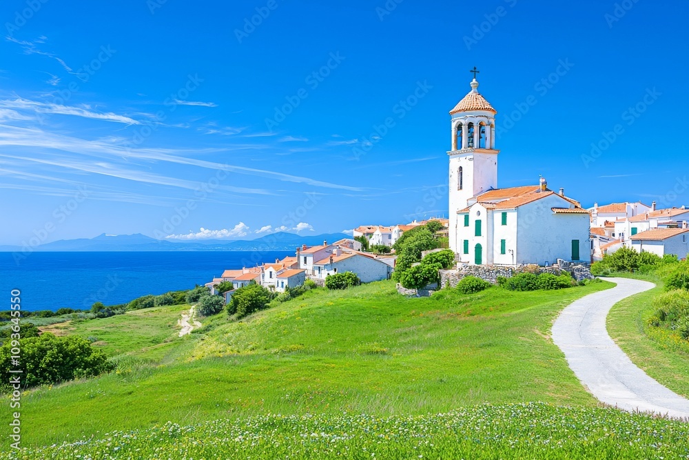 View of the medieval village of Caldes de Montbui in Catalonia, Spain, with empty space for text. View of the medieval village of Caldes de Montbui in Catalonia, Spain, with empty space for text.