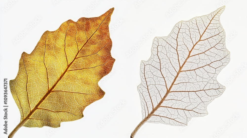 Dual oak leaves: vibrant and skeletonized transformation Dual oak leaves: vibrant and skeletonized transformation