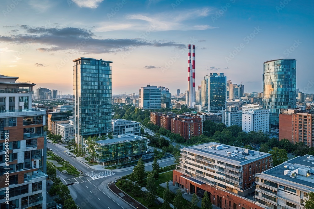 Naklejka premium Sustainable Urban Development and Clean Energy Solutions for Climate Change Mitigation