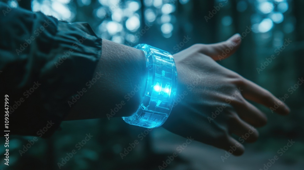 Fototapeta premium Glowing bracelet in forest