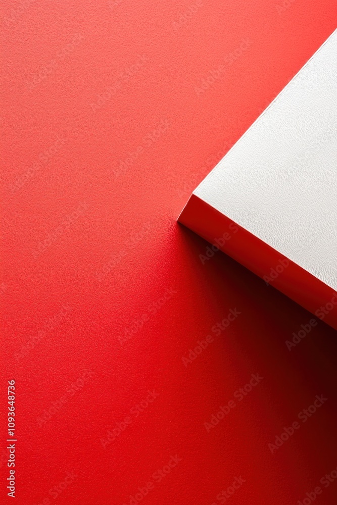White geometric shape against a red background, creating a bold minimalist design. White geometric shape against a red background, creating a bold minimalist design.