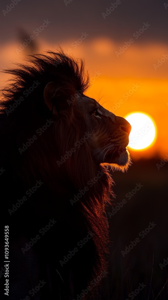 Silhouette of a lion with a fiery sunset in the background, capturing the wild essence and majestic beauty of nature. Silhouette of a lion with a fiery sunset in the background, capturing the wild essence and majestic beauty of nature.