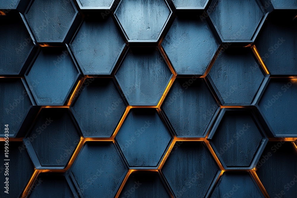Glowing Orange Lines on a Dark Blue Hexagonal Pattern Glowing Orange Lines on a Dark Blue Hexagonal Pattern