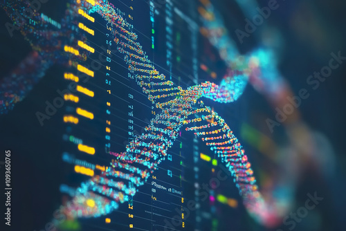 Close up view of computer software analyzing DNA sequences and genome data