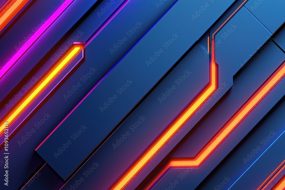 Obraz premium Abstract Geometric Background with Neon Lines