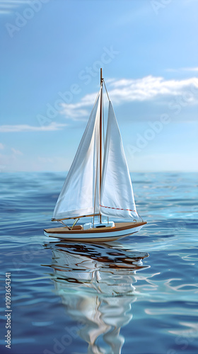 RC Sailboat Navigating Pristine Waters under a Blue Sky: Embodiment of Tranquility and Freedom