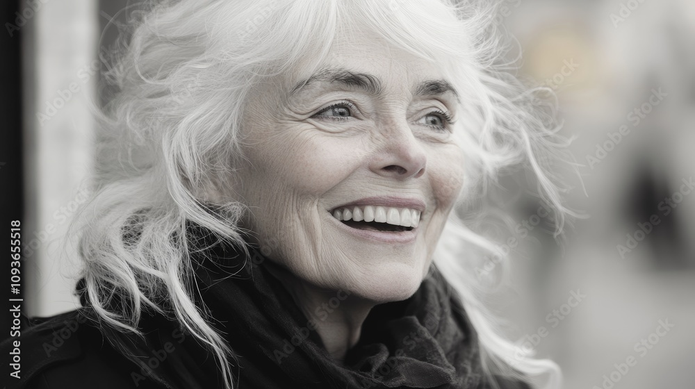Portrait of a joyful elderly woman smiling warmly while outdoors, showcasing happiness and positivity in a serene setting. Portrait of a joyful elderly woman smiling warmly while outdoors, showcasing happiness and positivity in a serene setting.