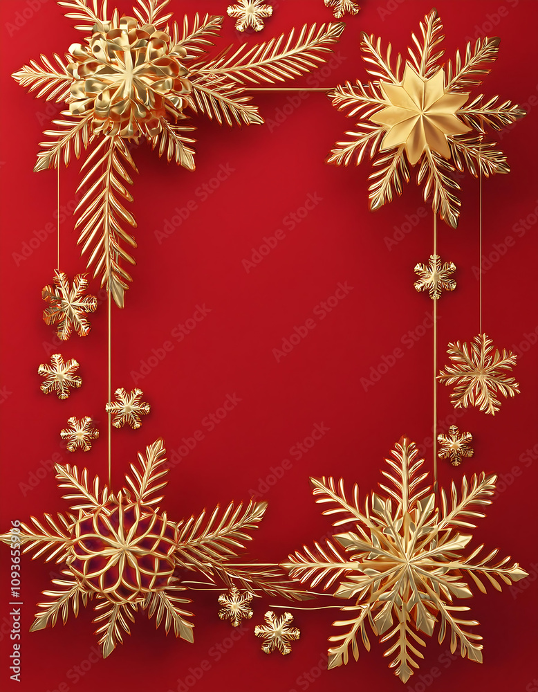 golden garland snowflakes red background christmas cards banners top view illustration design element decoration idea golden garland snowflakes red background christmas cards banners top view illustration design element decoration idea