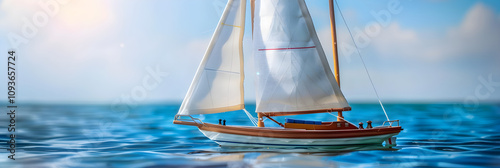 RC Sailboat Navigating Pristine Waters under a Blue Sky: Embodiment of Tranquility and Freedom