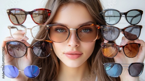 Woman with Multiple Sunglasses