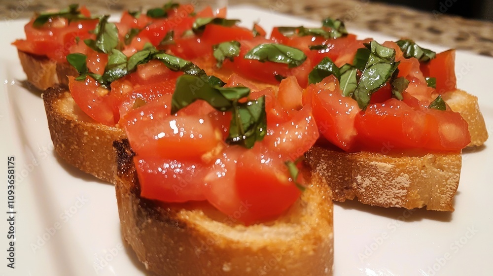 Toasted Bread with Tomato and Basil Topping Toasted Bread with Tomato and Basil Topping