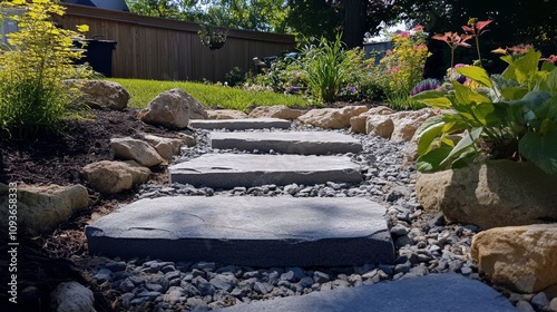 Elegant Stone Steps in a Well-Maintained Garden photo